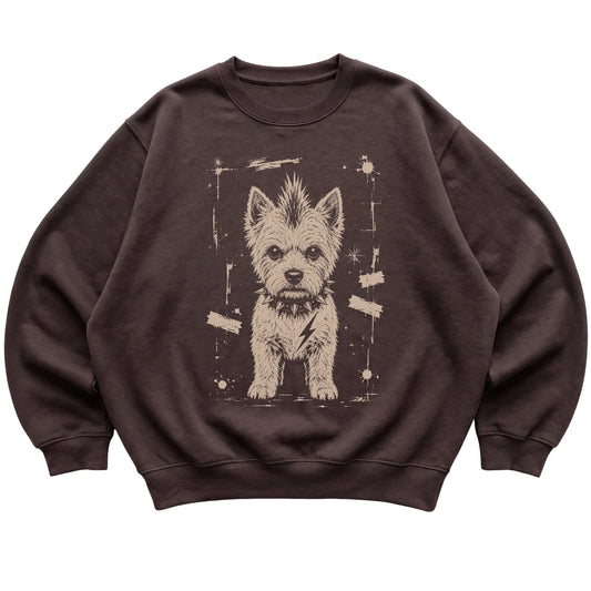 Dark Chocolate Punk Rock Westie sweatshirt, flat view