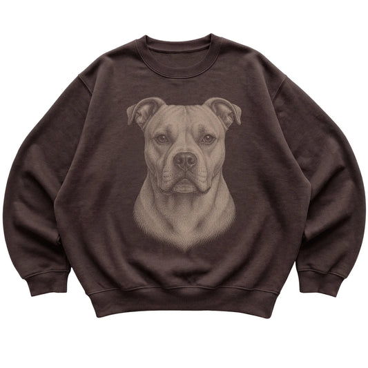 Dark Chocolate Realistic Drawing American Bulldog sweatshirt, flat view