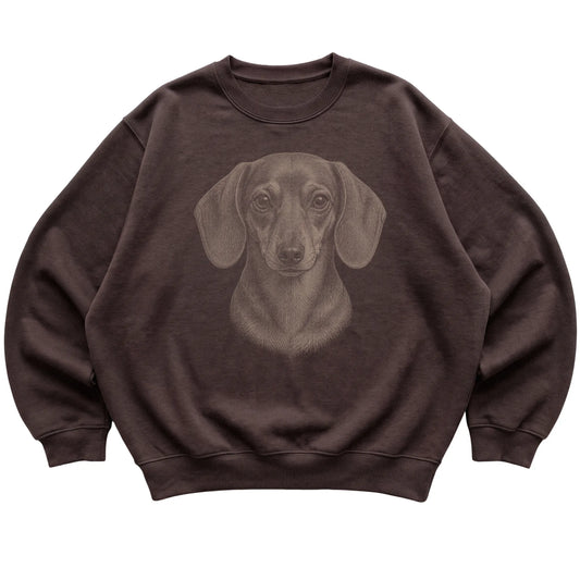 Dark Chocolate Realistic Drawing Dachshund sweatshirt, flat view