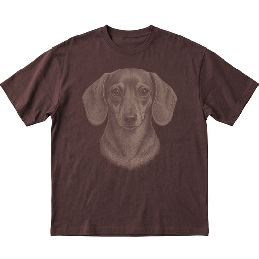 Dark Chocolate Realistic Drawing Dachshund T-shirt, flat view