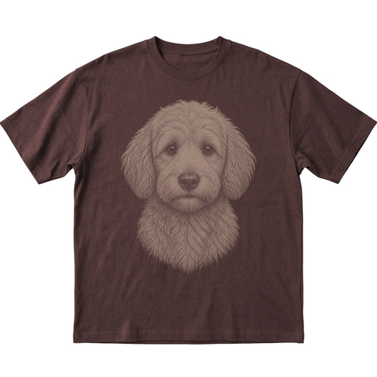 Dark Chocolate Realistic Drawing Goldendoodle T-shirt, flat view