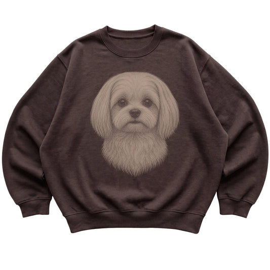 Dark Chocolate Realistic Drawing Maltese sweatshirt, flat view
