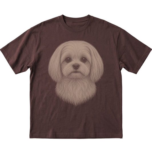 Dark Chocolate Realistic Drawing Maltese T-shirt, flat view