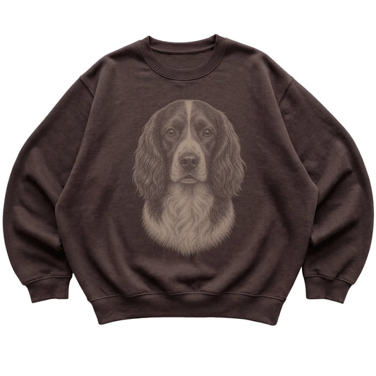 Dark Chocolate Realistic Drawing Springer Spaniel sweatshirt, flat view