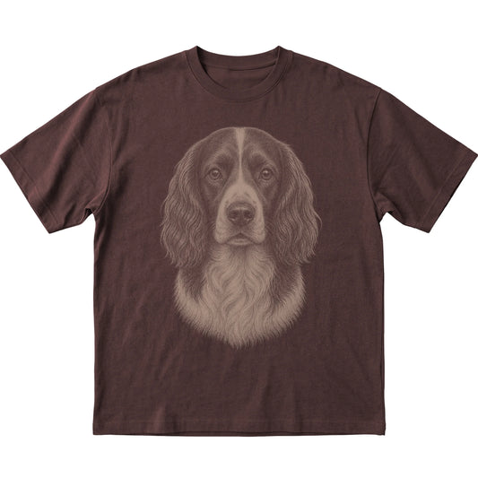 Dark Chocolate Realistic Drawing Springer Spaniel T-shirt, flat view