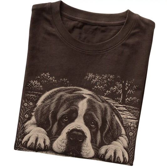 Saint Bernard Karma Softstyle T-shirt in Dark Chocolate — Folded Detail