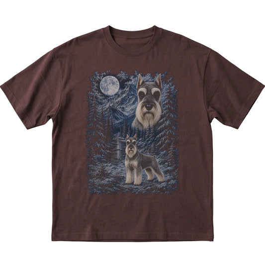 Schnauzer Forest Moon T-Shirt in Dark Chocolate
