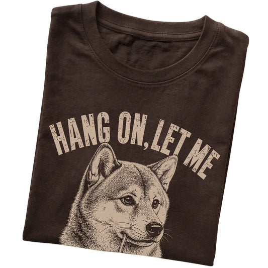 Dark Chocolate T-shirt featuring Overthinking Shiba Inu, folded presentation