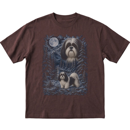 Shih Tzu Forest Moon T-Shirt in Dark Chocolate