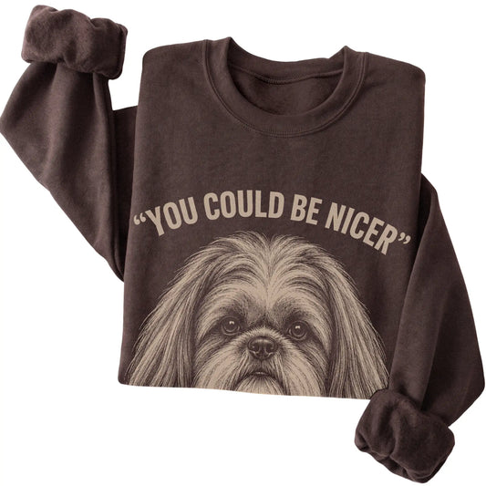 Shih Tzu Guard Dog Sweatshirt in Dark Chocolate — folded detail