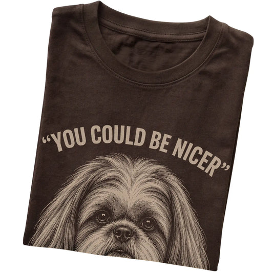 Shih Tzu Guard Dog T-Shirt in Dark Chocolate — folded detail