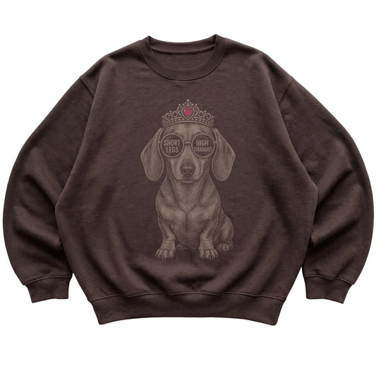 Dark Chocolate Short-Haired Dachshund Short Legs High Standards T-Shirt laid flat