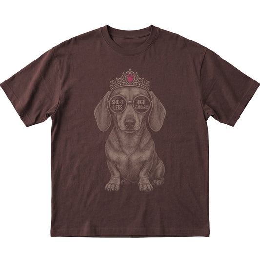 Dark Chocolate Short-Haired Dachshund Short Legs High Standards T-Shirt laid flat