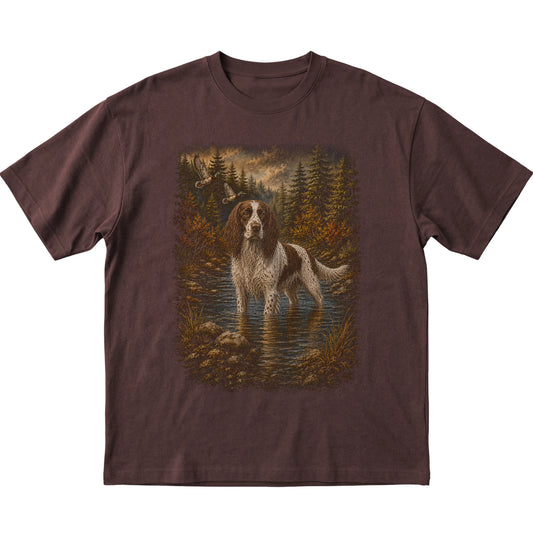Springer Spaniel Duck Hunting T-Shirt in Dark Chocolate
