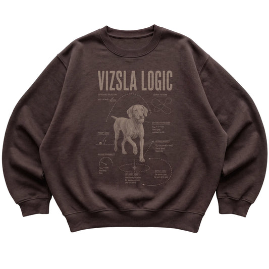 Dark Chocolate Vizsla Logic sweatshirt laid flat