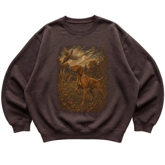 Vizsla Pheasant Hunting Sweatshirt in Dark Chocolate