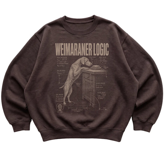 Dark Chocolate Weimaraner Logic sweatshirt laid flat