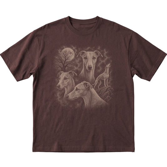 Whippet 90s Moon T-Shirt in Dark Chocolate — flat lay