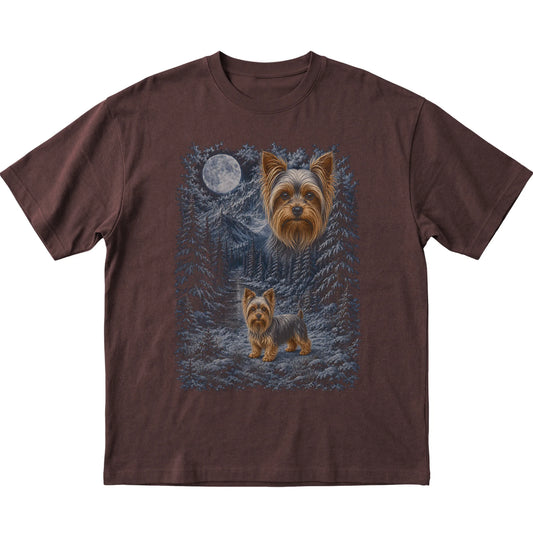 Yorkie Forest Moon T-Shirt in Dark Chocolate