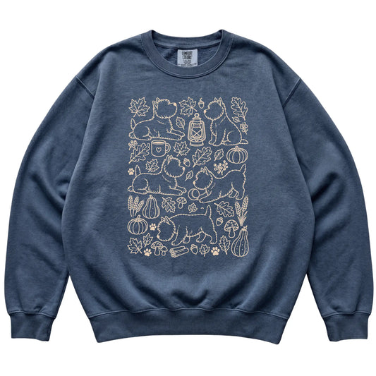 Denim Westie Fall Leaves shirt laid flat