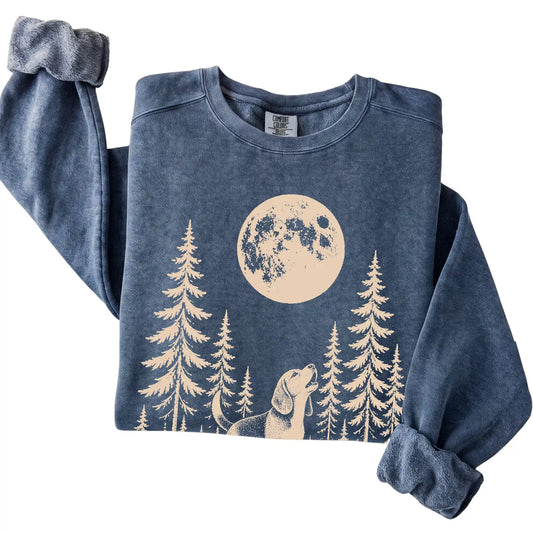 Beagle Howling at the Moon Comfort Colors sweatshirt in Denim