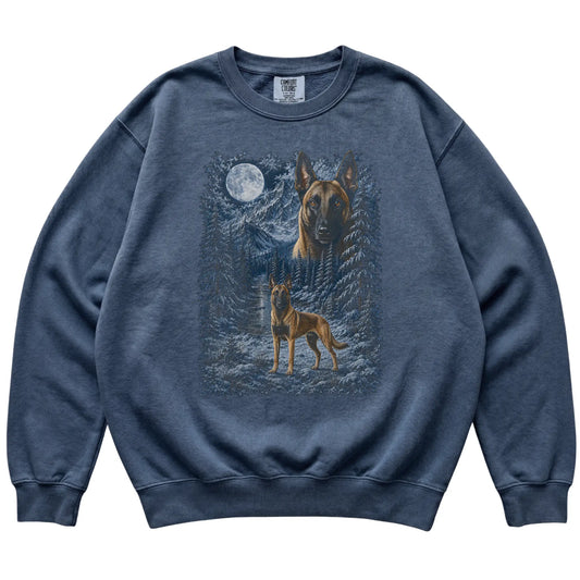 Belgian Malinois Forest Moon Sweatshirt in Denim