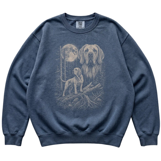 Denim Bloodhound Moonlit Forest Comfort Colors sweatshirt, flat view