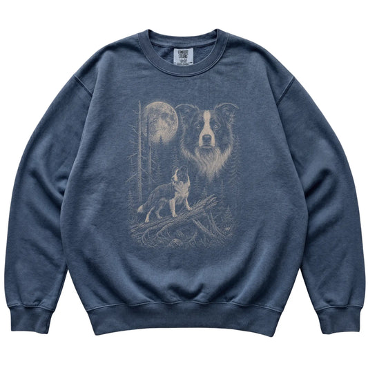 Denim Border Collie Moonlit Forest Comfort Colors sweatshirt, flat view