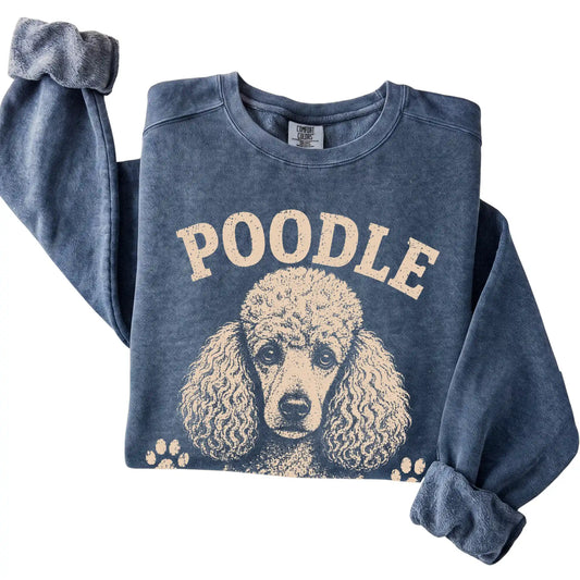 Denim Comfort Colors® sweatshirt featuring Classy, Clever & Slightly Dramatic - Poodle, folded presentation