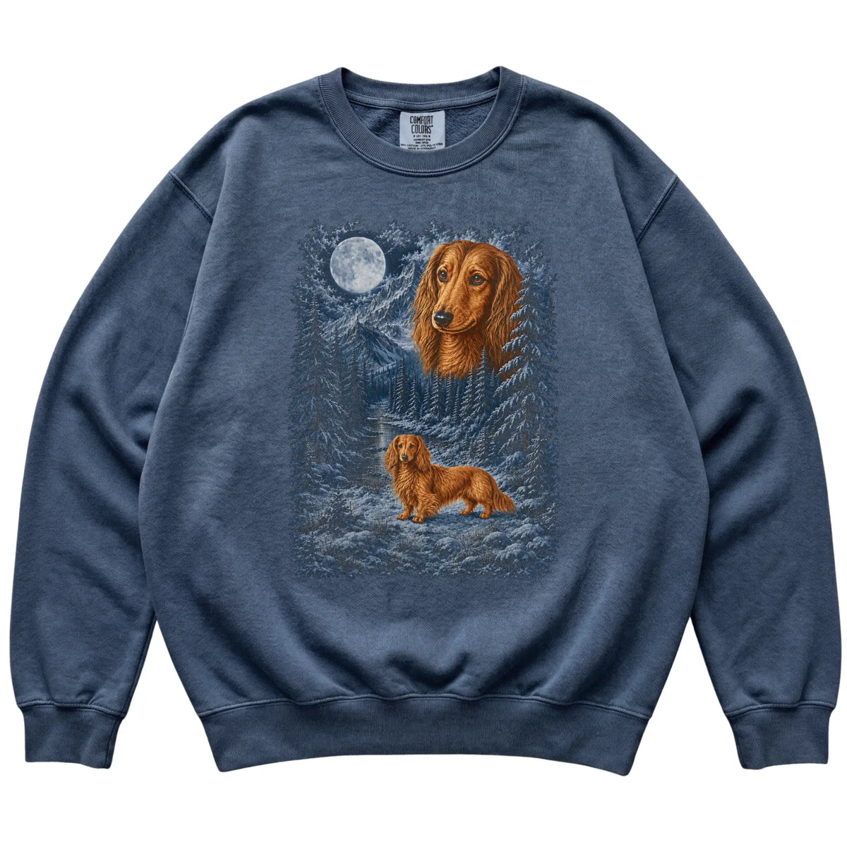 Dachshund Forest Moon Sweatshirt in Denim