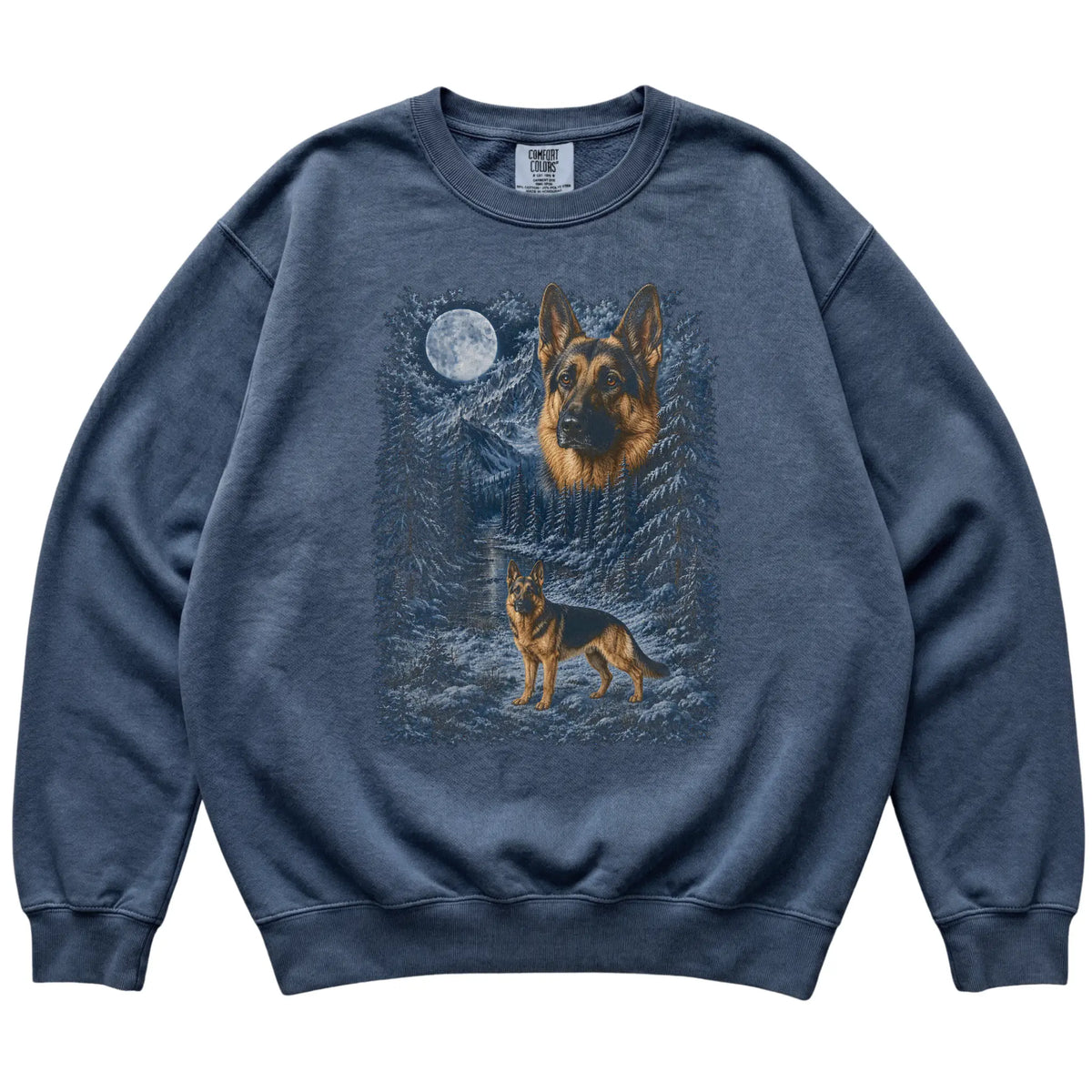 German Shepherd Forest Moon Sweatshirt in Denim