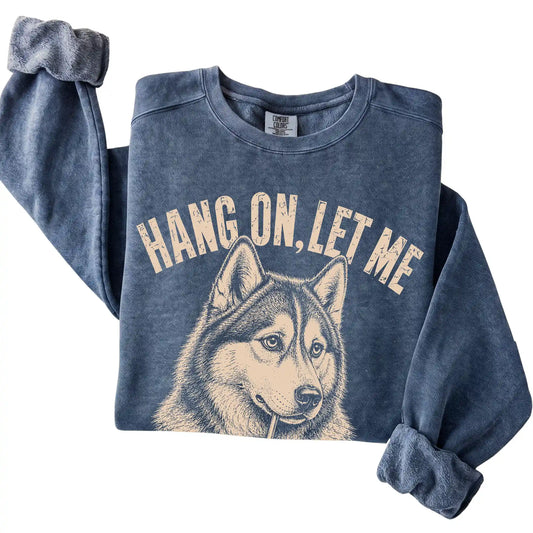 Denim Comfort Colors sweatshirt featuring Husky Iced Coffee Overthink, folded presentation