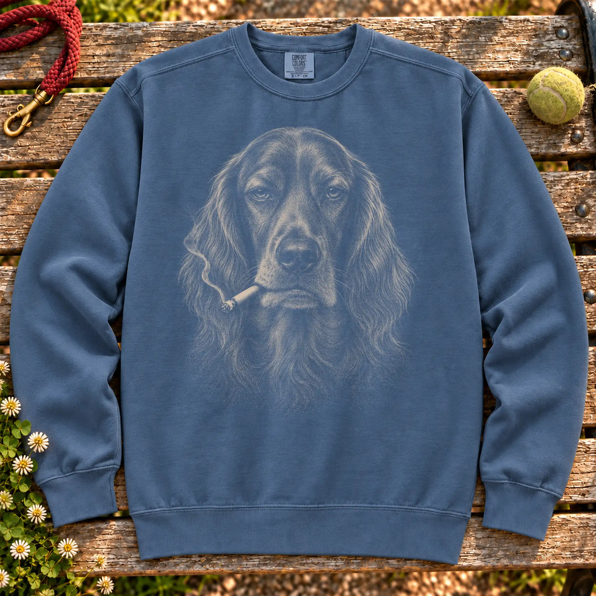 Irish Setter smoking design on a Denim sweatshirt