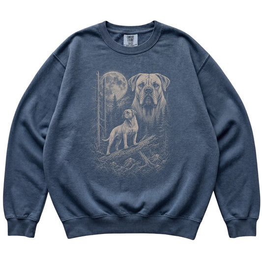 Denim Mastiff Moonlit Forest Comfort Colors sweatshirt, flat view