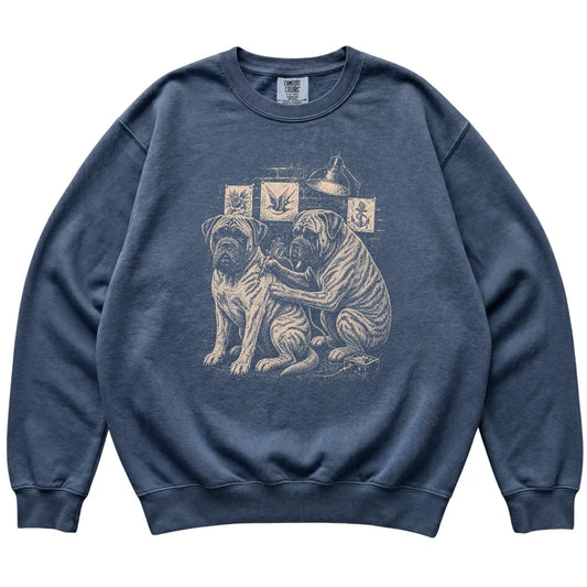 Denim Mastiff Dog Tattoo Artist shirt laid flat