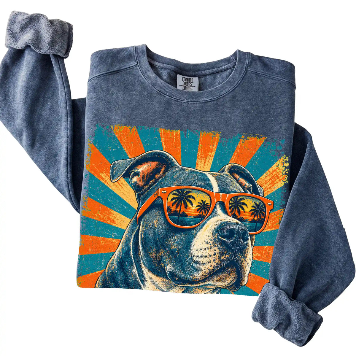 Folded Denim Comfort Colors sweatshirt with a Retro Pitbull Dad design