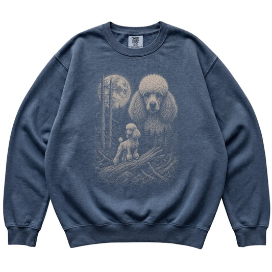 Denim Poodle Moonlit Forest Comfort Colors sweatshirt, flat view