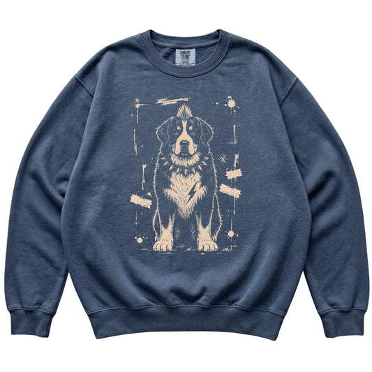 Denim Punk Rock Bernese Mountain Dog Comfort Colors sweatshirt, flat view