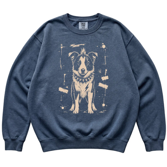 Denim Punk Rock Border Collie Comfort Colors sweatshirt, flat view