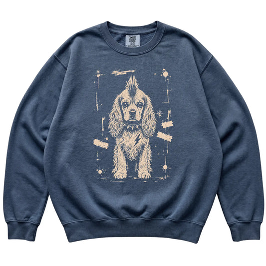 Denim Punk Rock Cocker Spaniel Comfort Colors sweatshirt, flat view