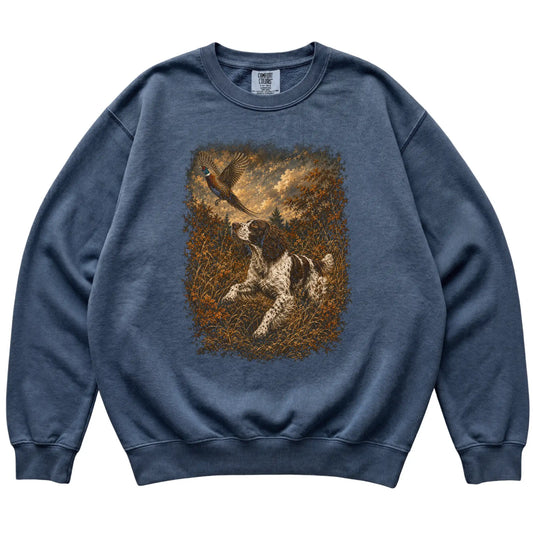 Springer Spaniel Pheasant Hunting Sweatshirt in Denim