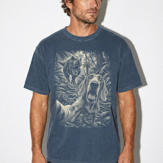 T-Rex Selfie Weimaraner Comfort Colors 1717 T-Shirt in Denim, studio lifestyle