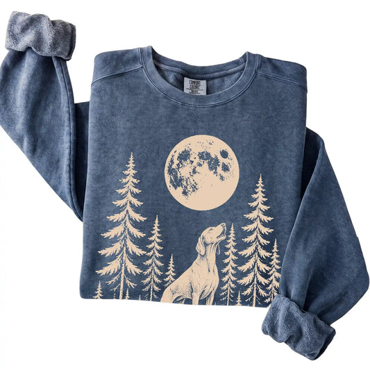 Vizsla Howling at the Moon Comfort Colors sweatshirt in Denim