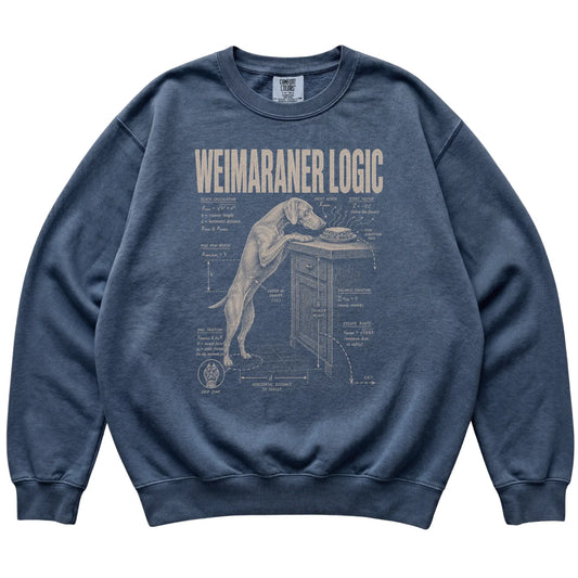 Denim Weimaraner Logic T-Shirt laid flat