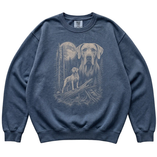Denim Weimaraner Moonlit Forest Comfort Colors sweatshirt, flat view
