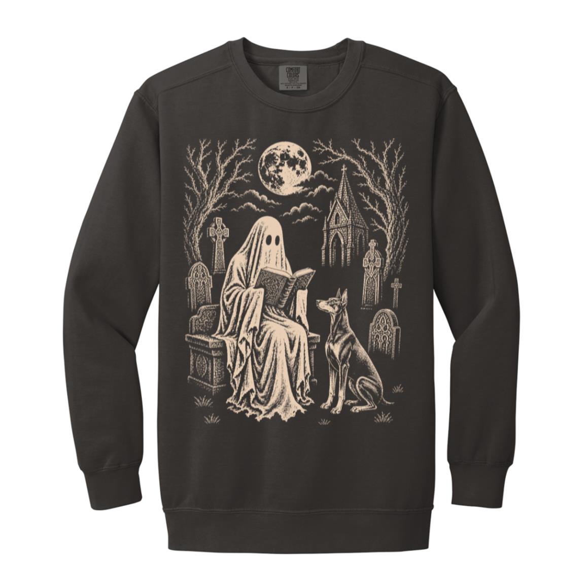 Doberman Ghost Reading sweatshirt in Pepper