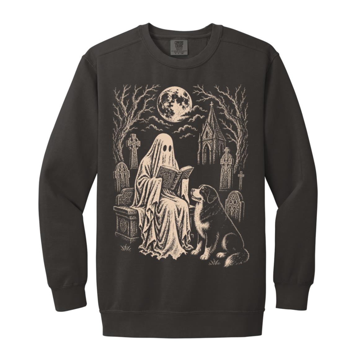 Bernese Mountain Dog Ghost Reading sweatshirt in Pepper