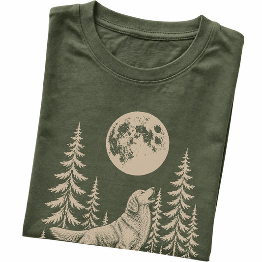 Golden Retriever Howling at the Moon softstyle T-shirt in Military Green