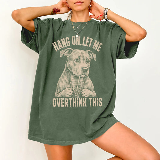 Woman wearing a Moss Overthinking Pitbull T-Shirt