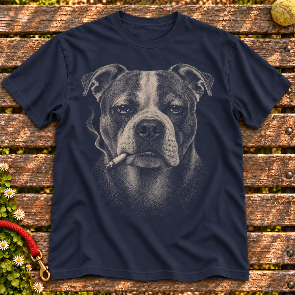 American Bulldog smoking design on a Navy t-shirt